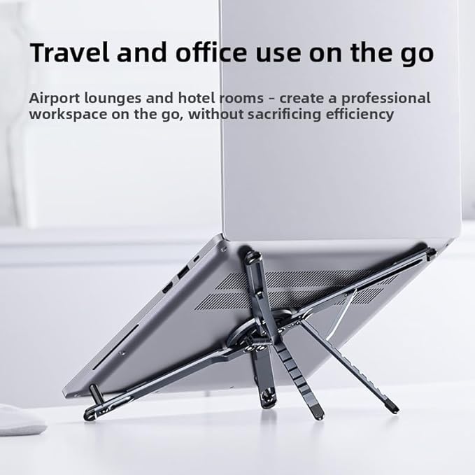 Portable Laptop Stand for Desk, Foldable Adjustable Computer Riser with Magnetic Phone Holder, Aluminum Laptop Stand Tablet Stand Mobile Phone Holder (Navy Blue)