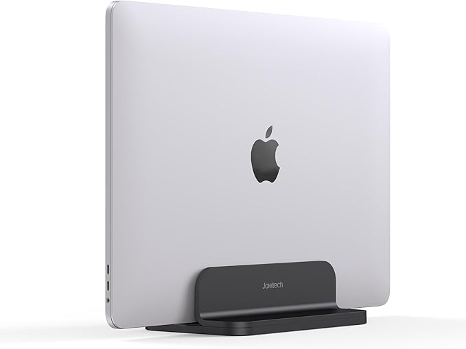 JOKItech Aluminum Laptop Vertical Stand Organizer, Sturdy Laptop Computer Holder Desktop Stand Compatible with new Retina Apple MacBook Pro/Air/Neo, Mac mini & iPad Pro - Black