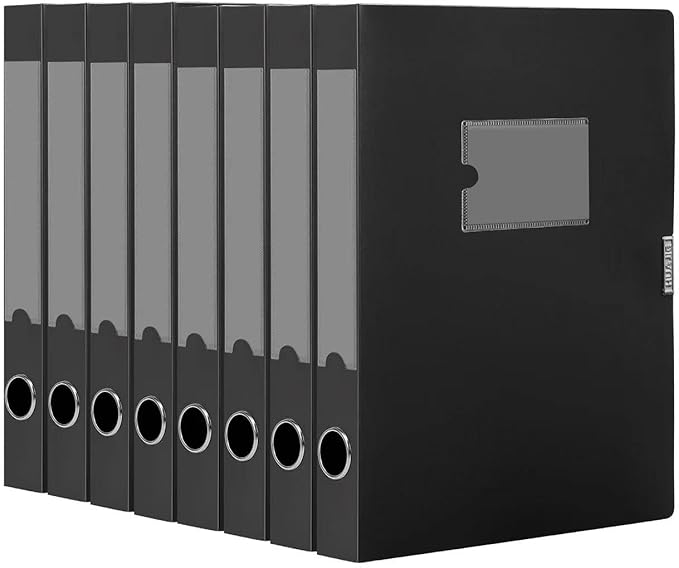 HUA JIE A4 Storage File Boxes Plastic Archives Cases with Lid, File Folder Organizer Document Filing Box for office, Letter Size Paper,31×4×24 cm, Black(Pack of 8)