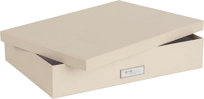 Bigso Sverker Fiberboard Legal/Art Storage Box - Scrapbook Storage Box for Papers, Photos, and More - Durable Memory Box for Keepsakes with Lid and Metal Label Holder - 3.3in x 17.1in x 12.2in - Fawn
