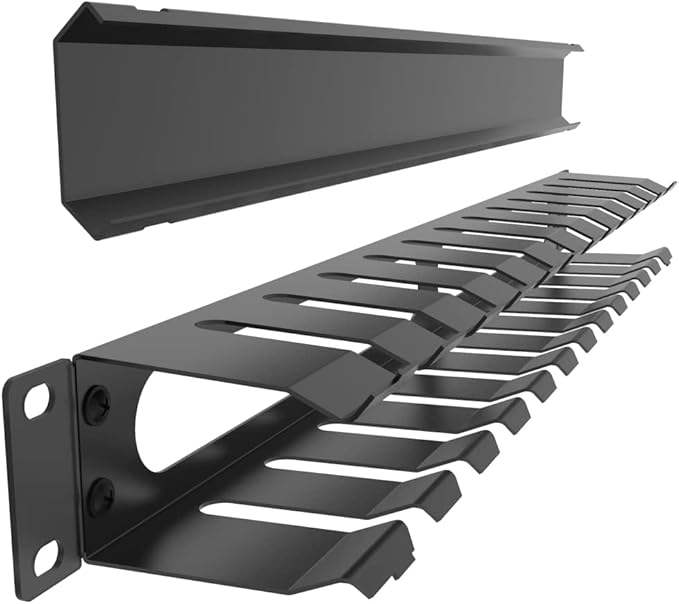 Jingchengmei All Metal 1U 19 Inch Server Rack Wire Management System-Horizontal Rack Mount 12 Larger Slots Cable Manager (AHMMA1U12S, Black)