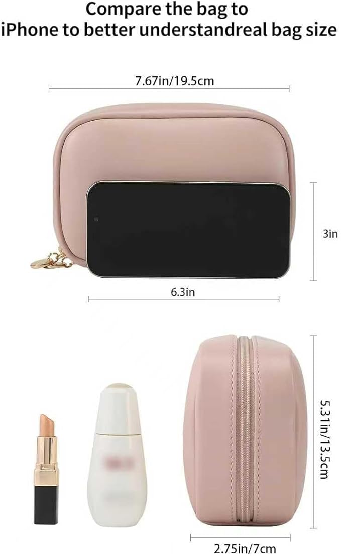 RIGHT AWAY Makeup Bag,Travel Cosmetic Bag Organizer with Zipper,Waterproof Toiletry Bags Makeup Pouch for Purse, Small Make Up Bag &Cases with Compartments for Women Girls（Pink）