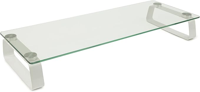 Mount-It! Glass Computer Monitor Riser and Laptop Stand | Clear Flat Screen Display Stand, Desktop Shelf and Organizer, Glass and Aluminum Construction, 22 Inches Wide, 44 lb Carrying Capacity