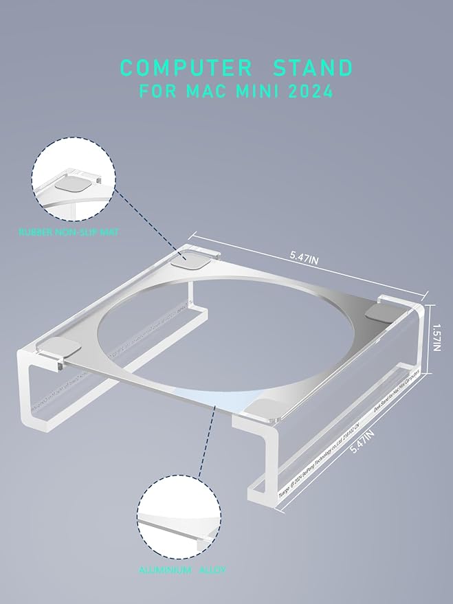 2024 Mac mini Computer Stand,Desk Mount for Mac mini M4/M4 Pro, Provides Better Air Flow Heat Dissipation and Support.Anti-Slip and Drop-Off Design.
