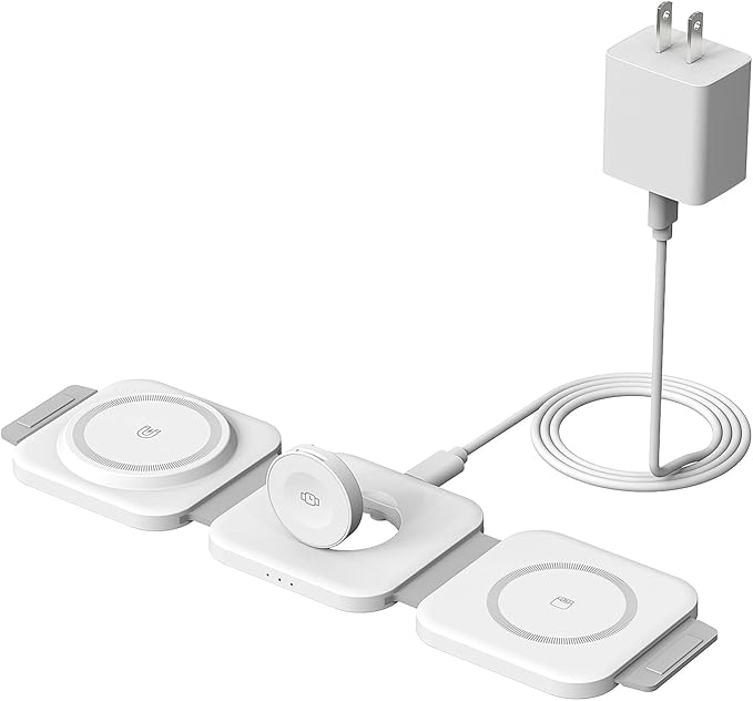 3 in 1 Wireless Charging Station,Foldable Magnetic Wireless Charger for Apple Devices,Travel Charging Pad for iPhone 17 16 15 14 13, Watch & AirPods,Fast Charging Station for Home Office Travel(White)