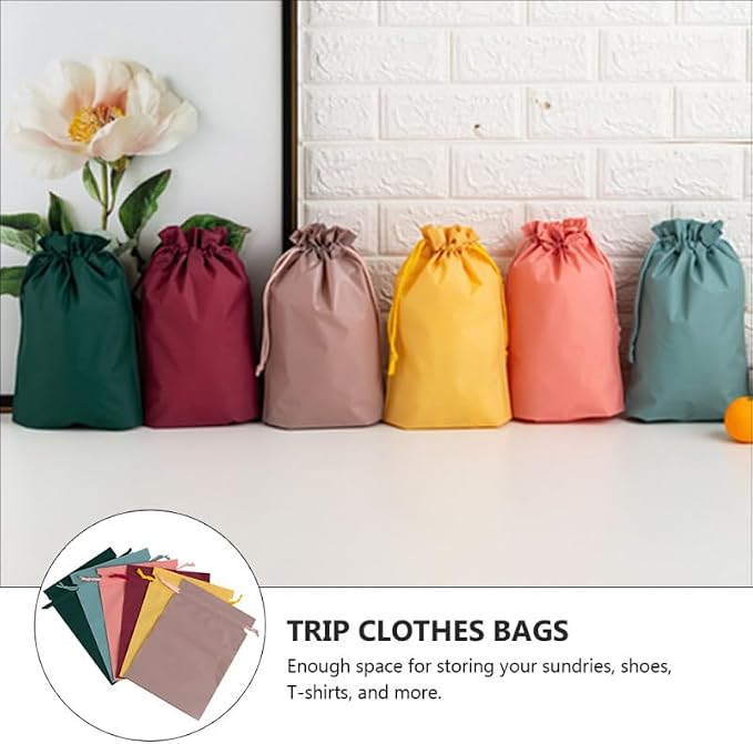 Waterproof Travel Shoe Bags Set of 6 Drawstring Storage Pouches for Shoes Clothes T-Shirts and Accessories 11.61 X 8.07 X 0.11 in Travel Organizer for Luggage Gym Camping Vacation