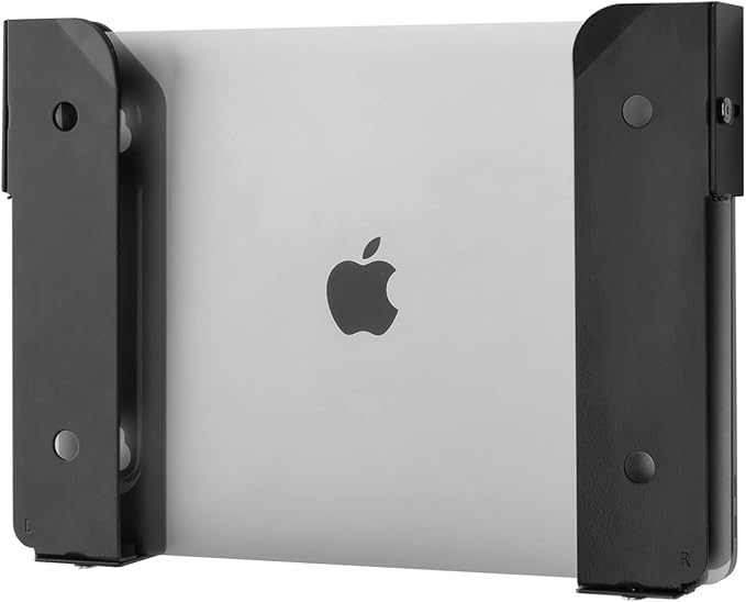 Wall Mount and Under Desk Mount Laptop Holder, Universal Laptop Storage Bracket for Devices Up to 1.18" Thick Macbooks, Surface, Keyboards, Tablets & More (Metal Black)
