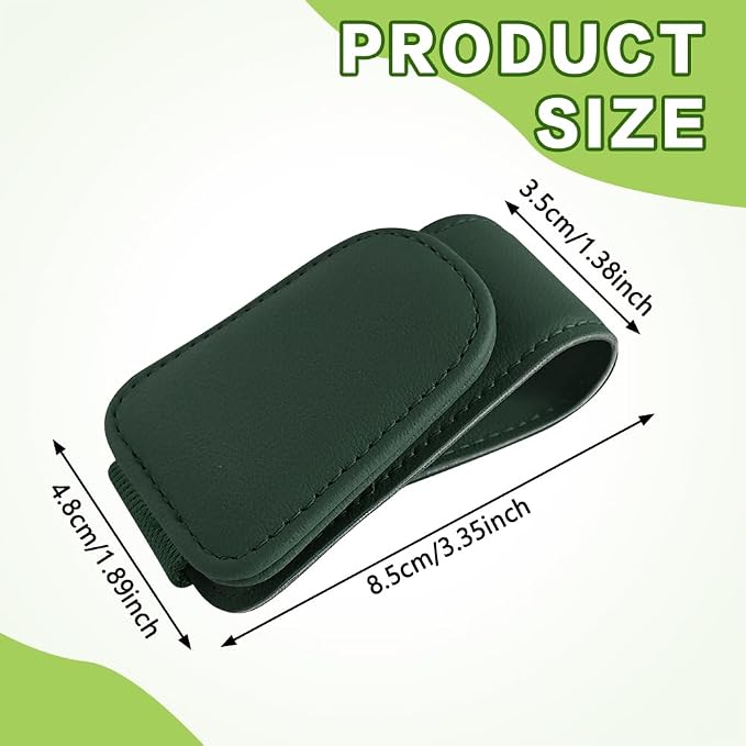 Sunglass Holder for Car, Sunglasses Clip for Car Visor, Magnetic Leather Vehicle Eyeglass Hanger Clip, Auto Ticket Card Glasses Organizer Clamp Accessories for SUV Sedan (Dark Green)