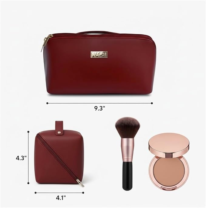 NAORI Travel Makeup Bag for Women | Large Luxury Cosmetic Organizer with Handle & Inner Pockets | Waterproof Faux LeatherToiletry Bag | Makeup Case for Home, Travel & Gifting (Classic Burgundy)