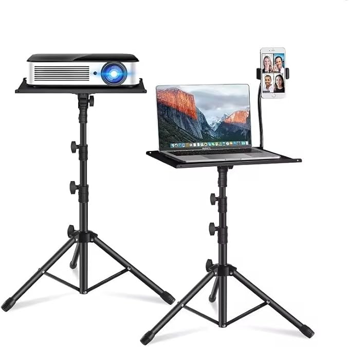 SKYMART Laptop Stand Tripod ??Adjustable Laptop Holder with Phone Mount | Heavy- Duty Alloy Tripod Stand with Tray | Height Adjustable 0.65??.6m | Portable, Foldable, 15kg Load Capacity | Black