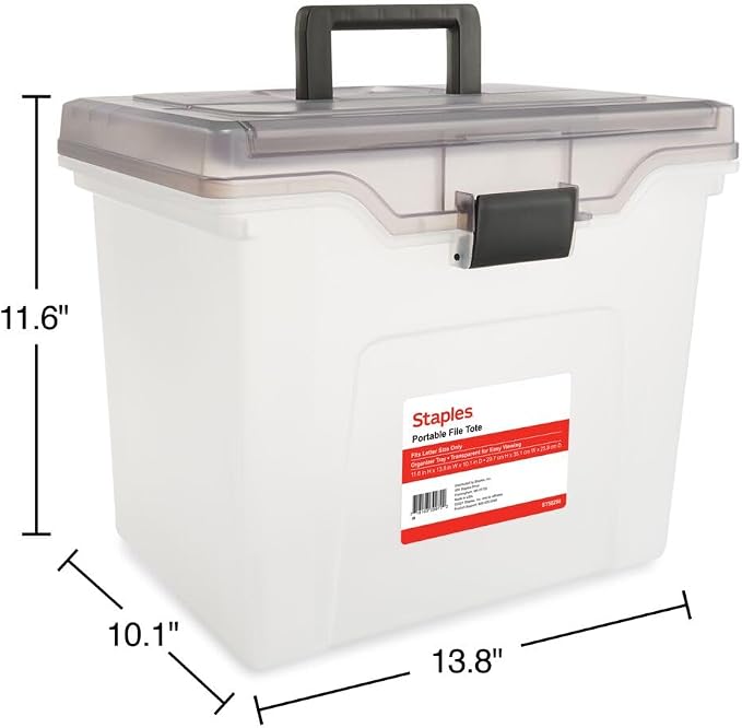 STAPLES File Box File Portable Tote, Letter Size, Clear, 2/Pack