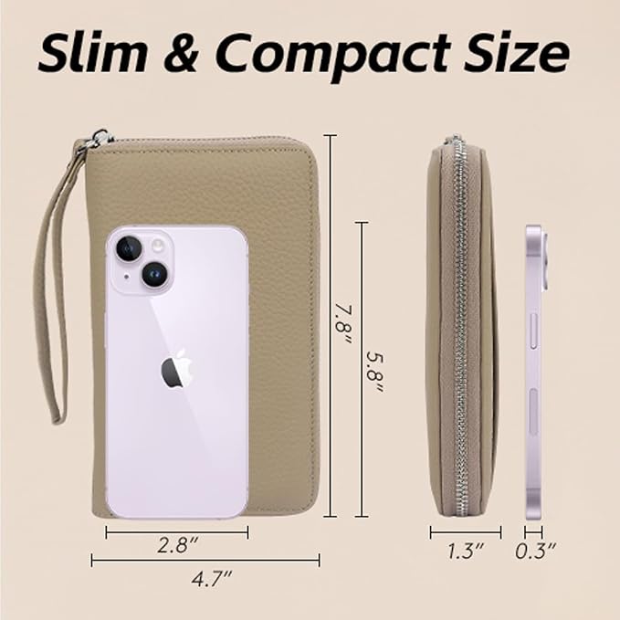 Leather Travel Wallet, RFID passport wallet for travel, with Zippered Pocket and Cash Slot, for Secure Traveling and Documentation Organizer (Eephant Grey)