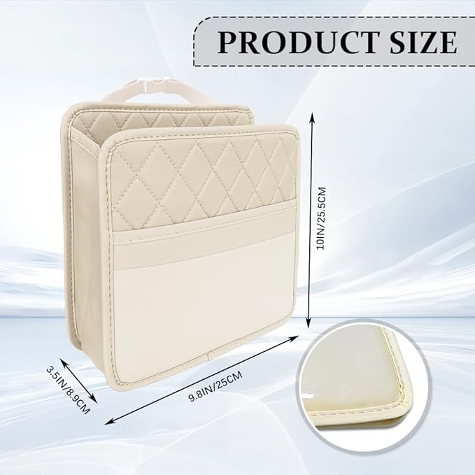 Car Seat Back Organizer, Car Organizers and Storage, Leather Multipurpose Vehicle Backseat Storage Pocket, Auto Interior Accessories Waterproof Hanging Bag for SUV Sedan Truck (Beige)