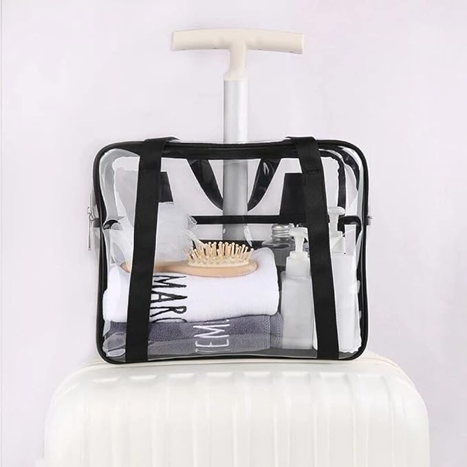 SxoSyo Clear Makeup Bags Large Travel Toiletry Bag for Women Transparent Bag Clear Cosmetic Bags with Handle Bathroom Organizer (Silver grey)