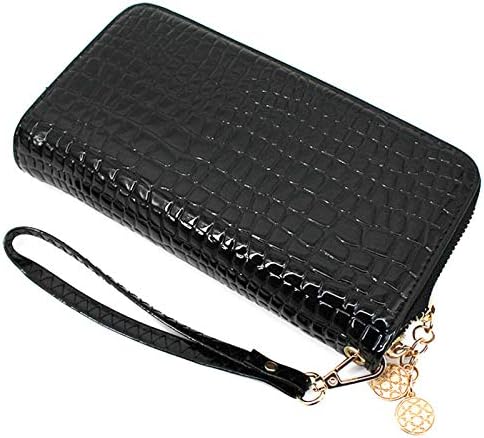 Women Patent leather Handbag Wallet Money Coin Purse Card ID Organizer Double Zip Around Black