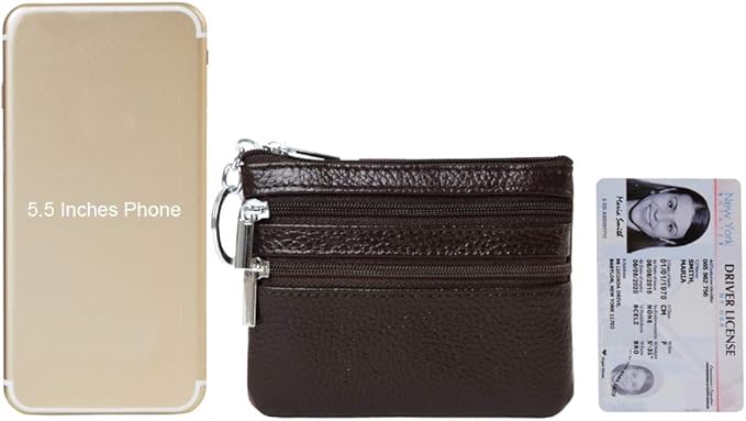 Women's Genuine Leather Coin Purse Mini Pouch Change Wallet with Keychain