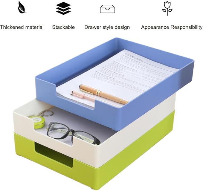 Letter-Size Tray, Desk Drawer Organizer, A4 Plastic Paper Tray, Plastic Paper Holder File Organizer for Office, School, Home Storage (Off-White)