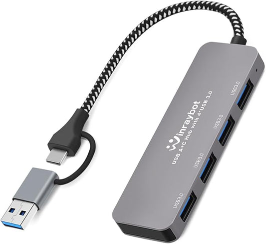 2 in 1 USB A & USB C Hub, 4 Port USB 3.0 Hub with 5Gbps High Speed Data Transfer, USB Expander Adapter for Laptop, Mac, PC, iMac, Surface, Flash Drive, HDD