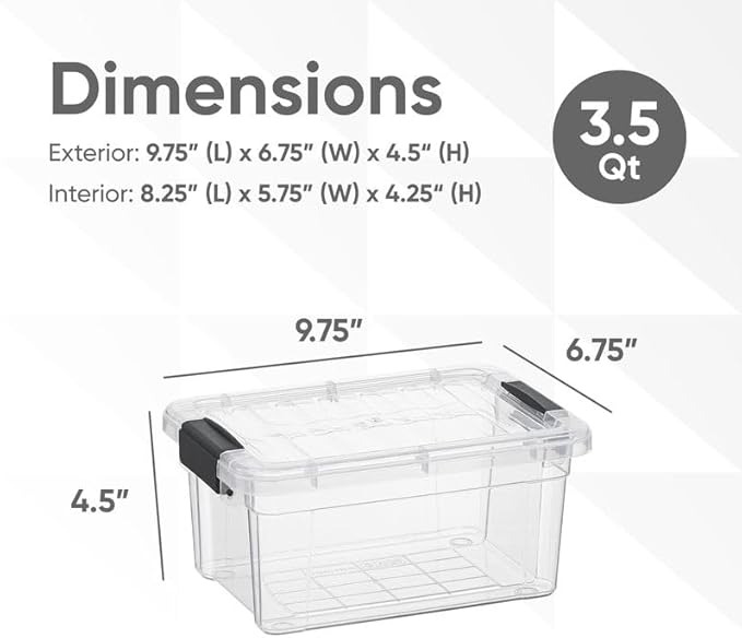 Superio Clear Plastic Storage Bin with Lid, 3.5 Qt, Non-Toxic, BPA Free, Odor Free, Organizer Storage Box, Stackable Plastic Tote for Home, Garage, School, and Office, X-Small