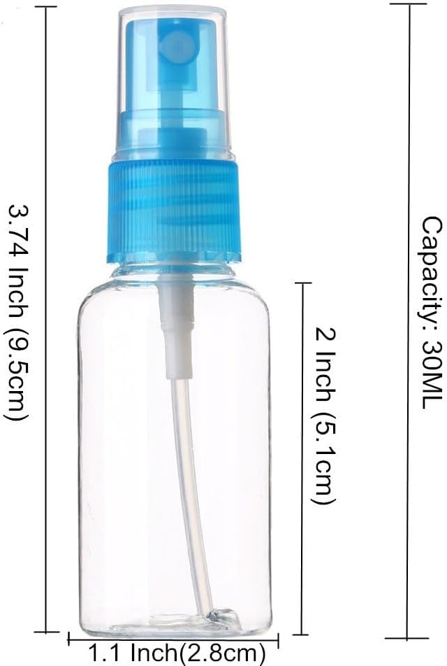 SINIDE Spray Bottles 30ml/1oz, 12 Pack Clear Empty Fine Mist Plastic Mini Travel Bottle Set, Portable Refillable Makeup Sprayer Containers for Perfume, Liquids, Aromatherapy, Small Size