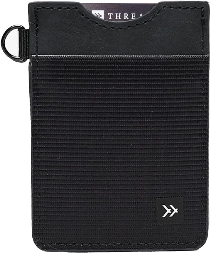 Thread Wallets Ultra Slim Minimalist Leather Card Holder Wallet (Black)