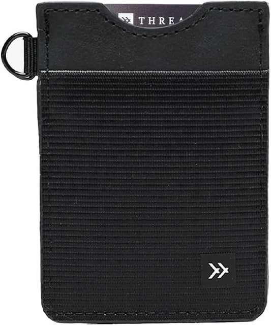 Thread Wallets Ultra Slim Minimalist Leather Card Holder Wallet (Black)