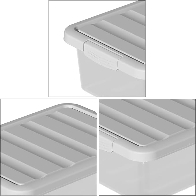 14 Quart Plastic Clear Storage Bin, Stackable Latching Box with Grey Lid, 2 Packs