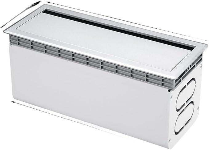 Aluminum Alloy Cable Management Box with Dustproof Brush, Silent Buffered Flip Lid Desk Wire Organizer, Embedded Mounting Desktop Cord Hider, Silver(black)