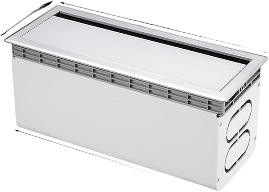 Aluminum Alloy Cable Management Box with Dustproof Brush, Silent Buffered Flip Lid Desk Wire Organizer, Embedded Mounting Desktop Cord Hider, Silver(silver)