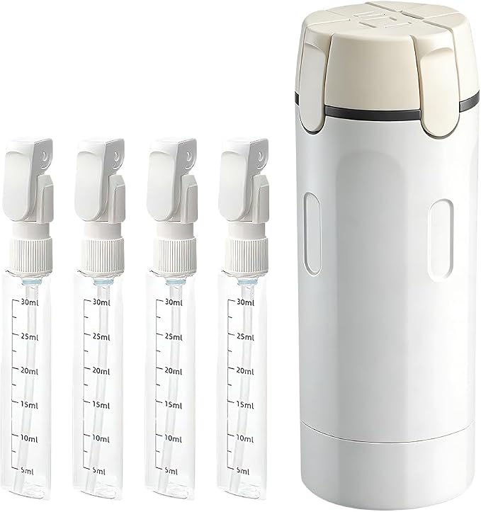 4-in-1 Travel Dispenser Bottle Refillable, 2026 New 4 Pack 30ML Travel Bottles for Toiletries, Leak Proof Travel Size Containers, Shampoo and Conditioner Bottles (Green+White) (White)