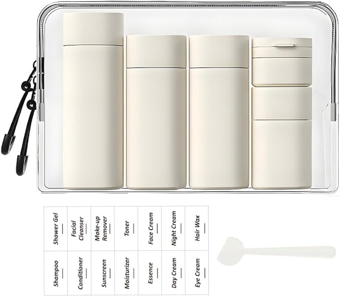 5 Pack Brief and Fashion Travel Bottles TSA Approved, BPA Free Travel Size Containers Refillable Squeeze Bottles for Cosmetic Shampoo Cream Conditioner … (Ancient Nordic Antique White)