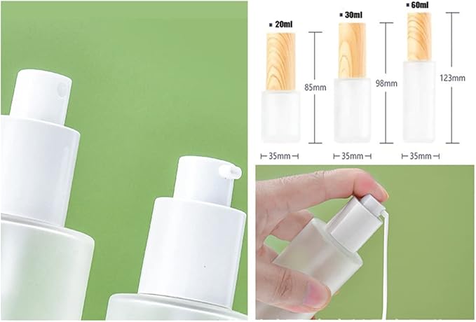 3Pcs 30ml 1oz Matte Glass Pump Bottles - Travel & Toiletries Containers with Plastic Lid for Shampoo, Cream, Liquid, Essential Oils