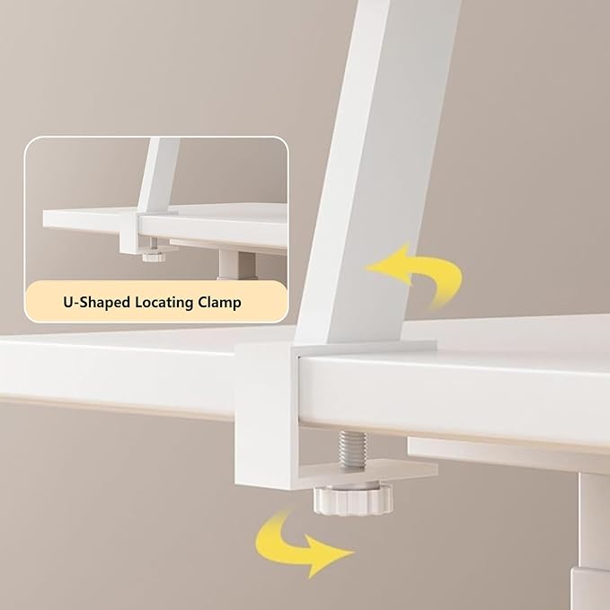 AWSAD Clamp on Desk Shelf, Desktop Extender Storage Organizer Adjustable Floating Desks Shelf for Office, Dorm, Home Desk Organization, White (23.6 x 7.8 in)