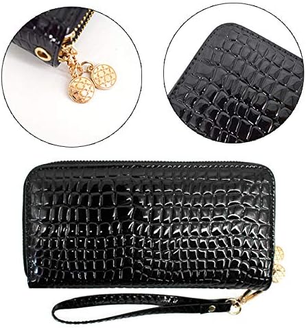 Women Patent leather Handbag Wallet Money Coin Purse Card ID Organizer Double Zip Around Black