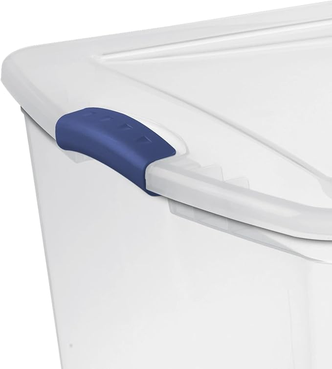 Blue 105 Quart Latch Box, Clear Plastic Storage Bin with Clear Lid