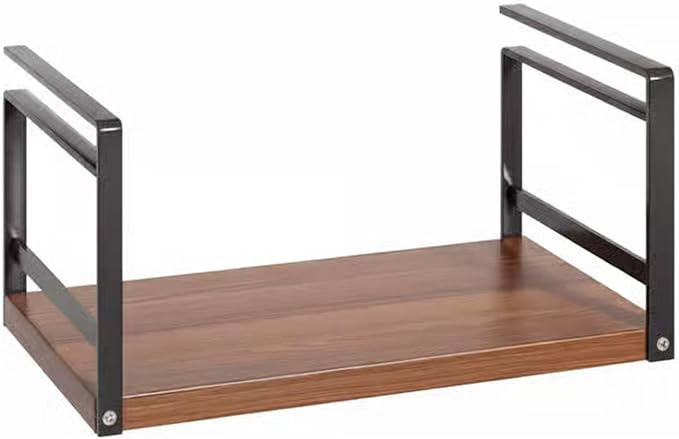 Under Desk Organizer Easy-Mount Hanging Bookshelf Space-Saving No Drill Under Desk Shelf Anti-Scratch Protection for Students, Dorm Room, Study, Black, Teak Board