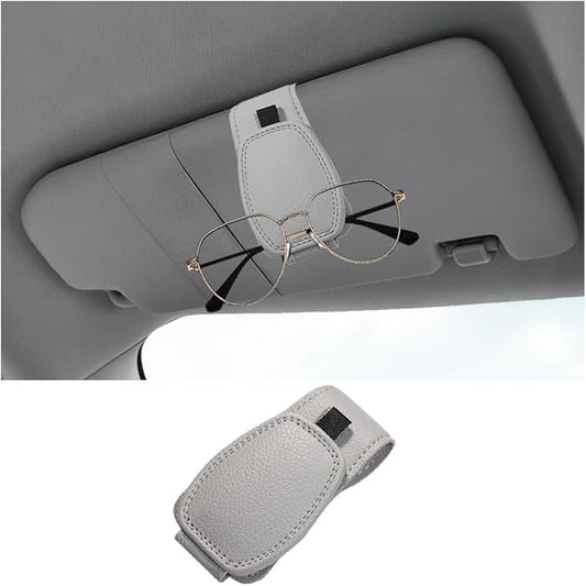 Sunglass Holder for Car Visor, Magnetic Leather Vehicle Sun Visor Storage Clip for Different Size Eyeglasses, Automotive Interior Glasses Ticket Card Clip, Universal for SUV RV Truck (Gray)