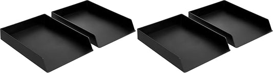 Amazon Basics Rectangular Plastic Desk Organizer, Letter Size Tray, 4-Pack, 9.7 x 2.2 x 13 inches, Black