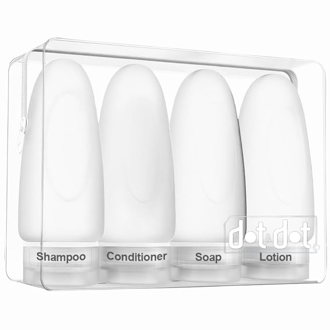 Dot&Dot Leak Proof Travel Bottles - Tubes for Liquid TSA Approved 3oz Silicone Toiletries Travel Shampoo & Conditioner Containers with Labels