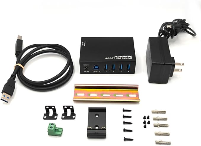 Kingwin USB 3.0 Hub ??4-Port Industrial Metal USB Hub, High-Speed 5Gbps Data, Mountable Design, Heavy-Duty Aluminum Housing, Reliable Expansion for PC, Laptop, Industrial Equipment & Workstations.
