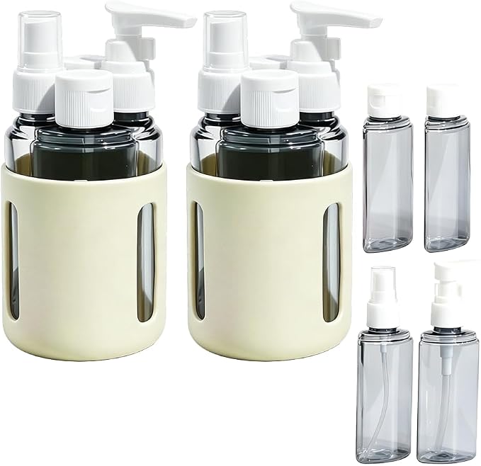 4 in 1 Travel Dispenser Bottles – 2026 New Leak Proof Portable Dispenser Bottle Set for Shampoo, Conditioner, Lotion & Cream, 4pcs 60ml Travel Dispensers for Vacation & Business (Set E)