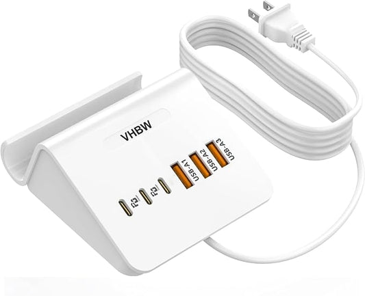 VHBW USB C Charger Block,6 Port 3A and 3C(1Port *USB-C PD20W Fast) Multiple USB Charging Station, USB-C Charging Plug for iPhone 15/15pro/14/13/12,Samsung Galaxy S23/S22/S21,etc(6USB-3A3C-White)