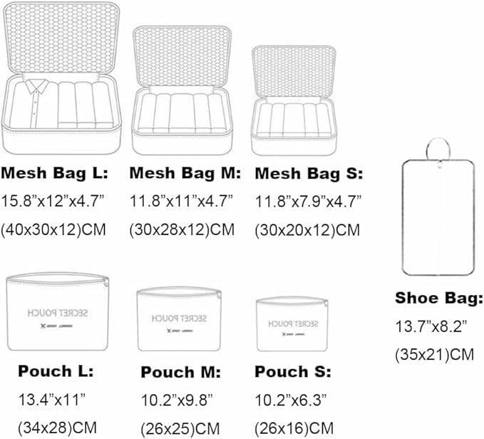 7 Set Packing Cubes Travel Luggage Packing Organizers for Suitcase, Blue Flower