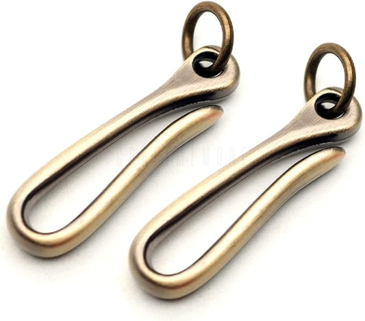 CRAFTMEMORE Japanese Fish Hook Keychain Wallet Holder Belt Clip Leathercraft Accessories 2" Long Pack of 2 (Brushed Brass)