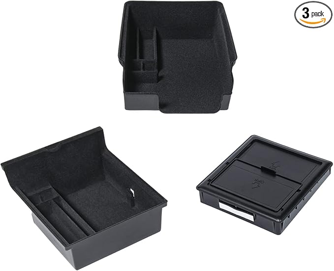 3PC Center Console Organizer Tray for 2021-2022 2023 Tesla Model 3 and 2021-2024 Model Y Flocked Armrest Drawer Storage Box Interior Accessories