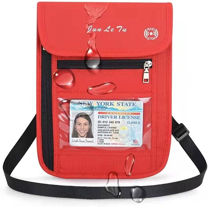 Passport Holder for Travel, RFID Passport Wallet with Visual Window Design, Multifunctional Document Organizer, Waterproof Travel Pouch Neck Wallet for Men and Women, Red
