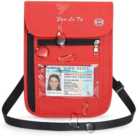 Passport Holder for Travel, RFID Passport Wallet with Visual Window Design, Multifunctional Document Organizer, Waterproof Travel Pouch Neck Wallet for Men and Women, Red