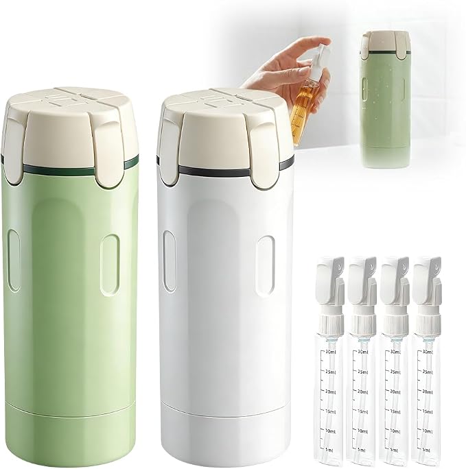 4-in-1 Travel Dispenser Bottle, 2026 New Travel Size Container, Portable Toiletry Container for Carry On, Travel Dispenser Bottle for Shampoo Lotion Conditioner Cream (Green+White)