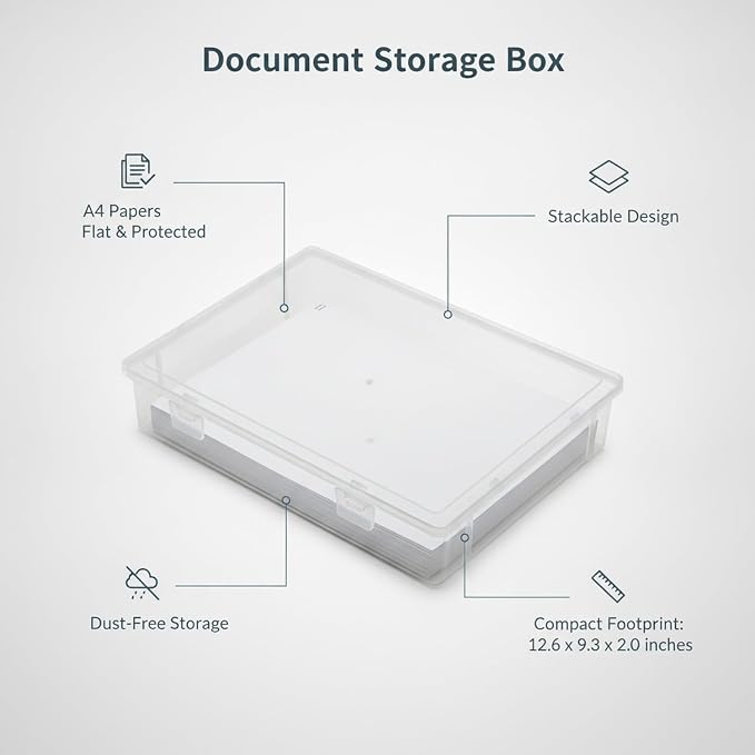 Clear PP Plastic Document Storage Box with Lid, Stackable A4 File Organizer Bin for Office Desk & Home Use (1 Pack)