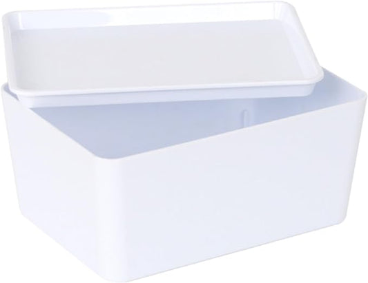 YBM HOME Plastic Storage Bin with Lid, White Basket with Handle for Organizing, Multipurpose for Classroom, Drawers, Desktop, Office, Playroom, Shelves, Closets, 2140